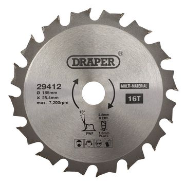 TCT Multi-Purpose Circular Saw Blade, 185 x 25.4mm, 16T