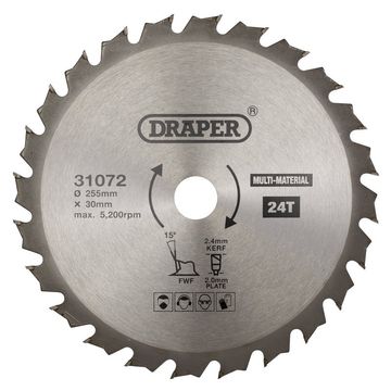 TCT Multi-Purpose Circular Saw Blade, 255 x 30mm, 24T