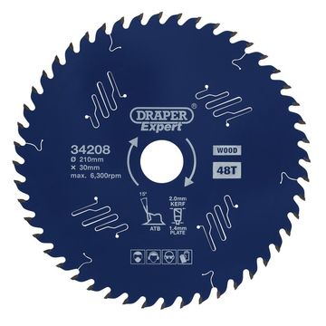 Draper Expert TCT Circular Saw Blade for Wood with PTFE Coating, 210 x 30mm, 48T