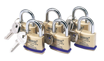 Pack of 6 x 40mm Solid Brass Padlocks with