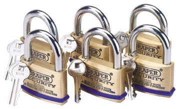 Pack of 6 x 60mm Solid Brass Padlocks with