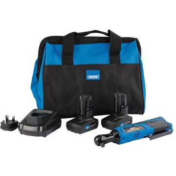 Draper Storm Force® 10.8V Power Interchange Reversible Ratchet Kit (+2x 4Ah Batteries,