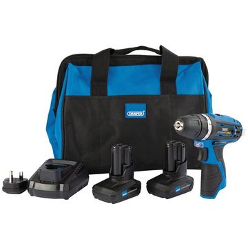 Draper Storm Force® 10.8V Power Interchange Rotary Drill Kit (+2x 4Ah Batteries, Charger and