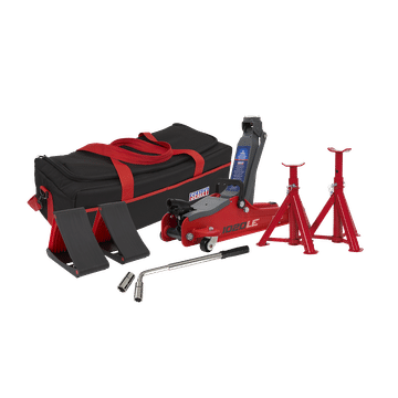 Trolley Jack 2 Tonne Low Entry Short Chassis & Accessories Bag Combo - Red