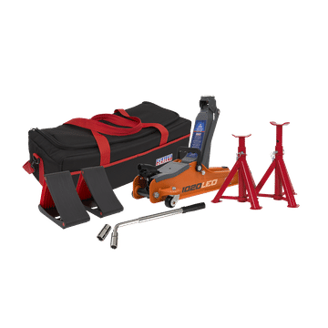 Trolley Jack 2 Tonne Low Entry Short Chassis & Accessories Bag Combo - Orange