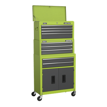 Topchest, Mid-Box & Rollcab 9 Drawer Stack - Hi-Vis Green