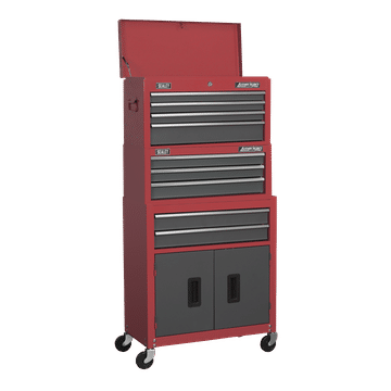 Topchest, Mid-Box & Rollcab 9 Drawer Stack - Red
