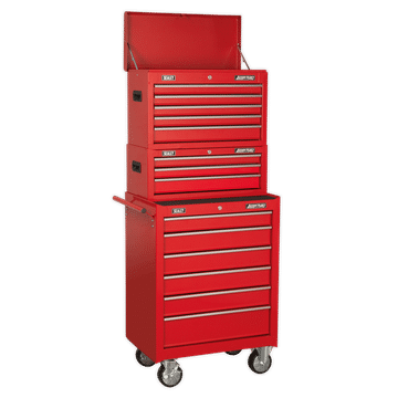 Topchest, Mid-Box & Rollcab 14 Drawer Stack - Red