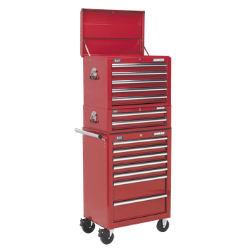 Topchest, Mid-Box & Rollcab Combination 14 Drawer with Ball-Bearing Slides - Red