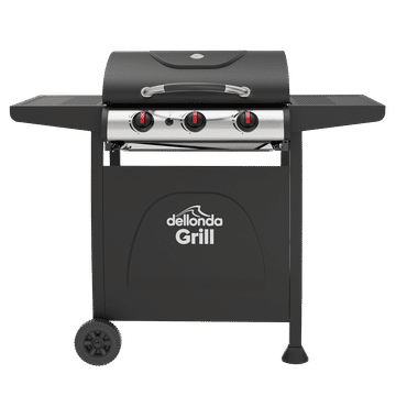 Dellonda 3 Burner Gas BBQ Grill, Ignition, Thermometer, Black/Stainless Steel