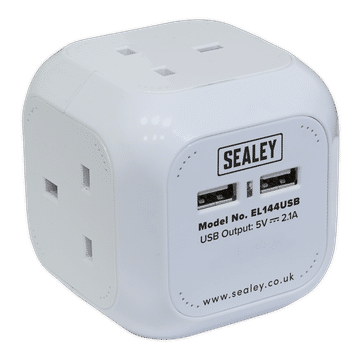 Extension Cable Cube 1.4m 4 x 230V & 2 x USB Sockets - White