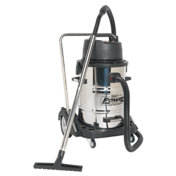 Vacuum Cleaner Industrial Wet & Dry 77L Stainless Steel Drum with Swivel Emptying 2400W