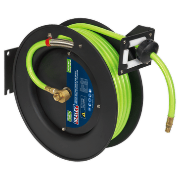 Retractable Air Hose Metal Reel 15m Ø10mm ID High-Visibility TPR Hose