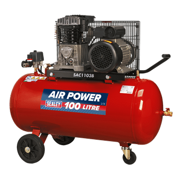 Air Compressor 100L Belt Drive 3hp with Cast Cylinders & Wheels