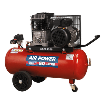 Air Compressor 50L Belt Drive 3hp with Cast Cylinders & Wheels