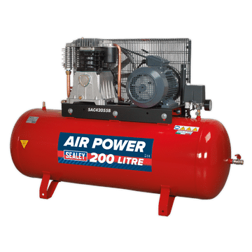 Air Compressor 200L Belt Drive 5.5hp 3ph 2-Stage with Cast Cylinders