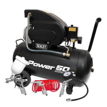 Air Compressor 50L Direct Drive 2hp with 4pc Air Accessory Kit