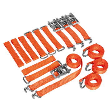 Car Transporter Ratchet Strap Alloy/Steel Wheel Kit 4pc 50mm x 3m 4500kg Breaking Strength