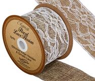 Eleganza Floral Lace Hessian 50mm x 4.57m (5 yards) White No.01 - Ribbons