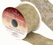 Eleganza Hessian Wired Edge Holly Gold 10yds x 63mm - Christmas Ribbon