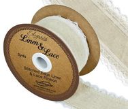 Linen and Lace Stitched Edge Pattern No.355 38mm x 5yds White No.01 - Ribbons