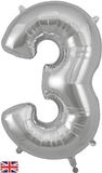 Oaktree 34inch Number 3 Silver - Foil Balloons