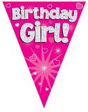 Party Bunting Birthday Girl Pink Holographic 11 flags 3.9m - Banners & Bunting
