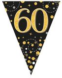 Party Bunting Sparkling Fizz 60 Black & Gold Holographic 11 flags 3.9m - Banners & Bunting