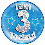 Oaktree Holographic Jumbo Badge - I am 3 Today Blue - Jumbo Badges
