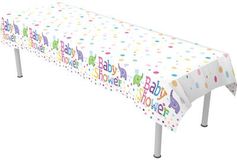 Oaktree Baby Shower Elephants Colourfast Plastic Table Cover 137cm x 2.6m 1pc - Partyware