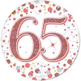 Oaktree 3inch Badge 65th Birthday Sparkling Fizz Rose Gold Holographic - Partyware