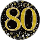Oaktree 3inch Badge 80th Birthday Sparkling Fizz Black Gold Holographic - Partyware