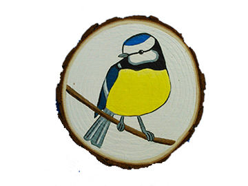 Hand painted Wood Slice Blue Tit