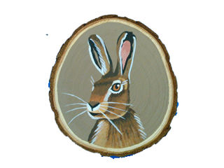 Hand painted Wood Slice Hare