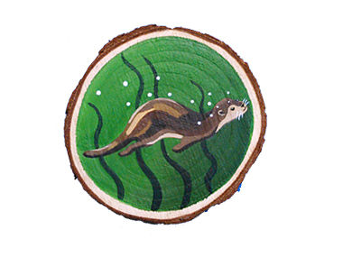 Hand painted Wood Slice Otter