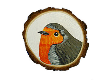 Hand painted Wood Slice Robin