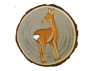 Hand painted Wood Slice Roe Deer