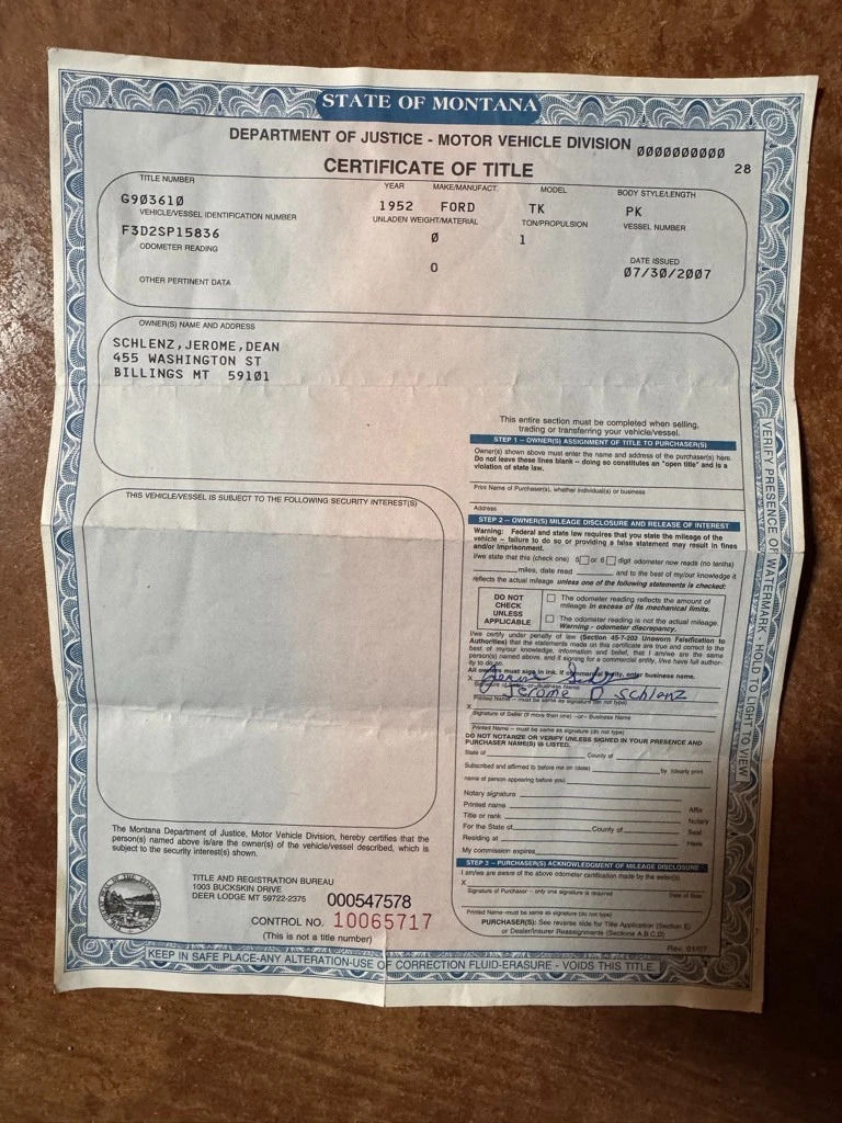 1952 Ford F3 Truck -engine is the ohv 6 that Rebuilt with less than 300 Miles