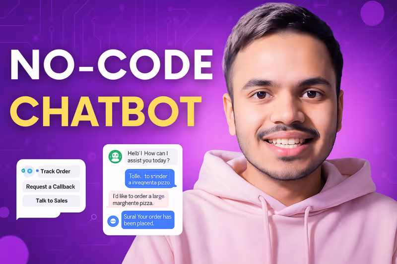 No-Code Chatbot Workshop thumbnail image showing a person interacting with a chatbot on a laptop