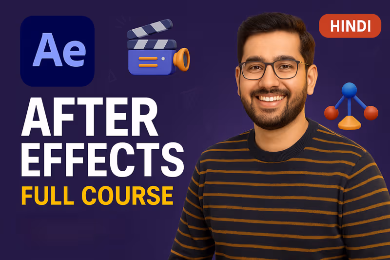 After Effects full course thumbnail showing motion graphics elements