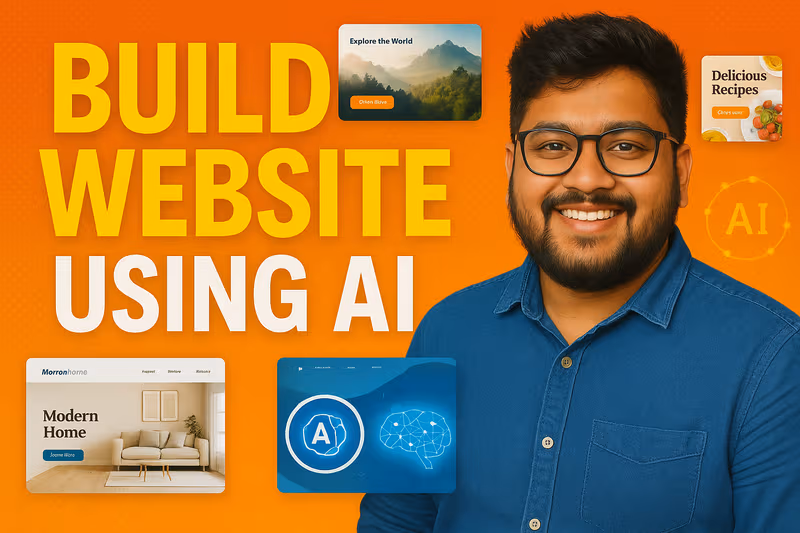 A laptop screen displaying an AI website builder interface, with hands typing prompts, illustrating how to write effective prompts for AI website builders.