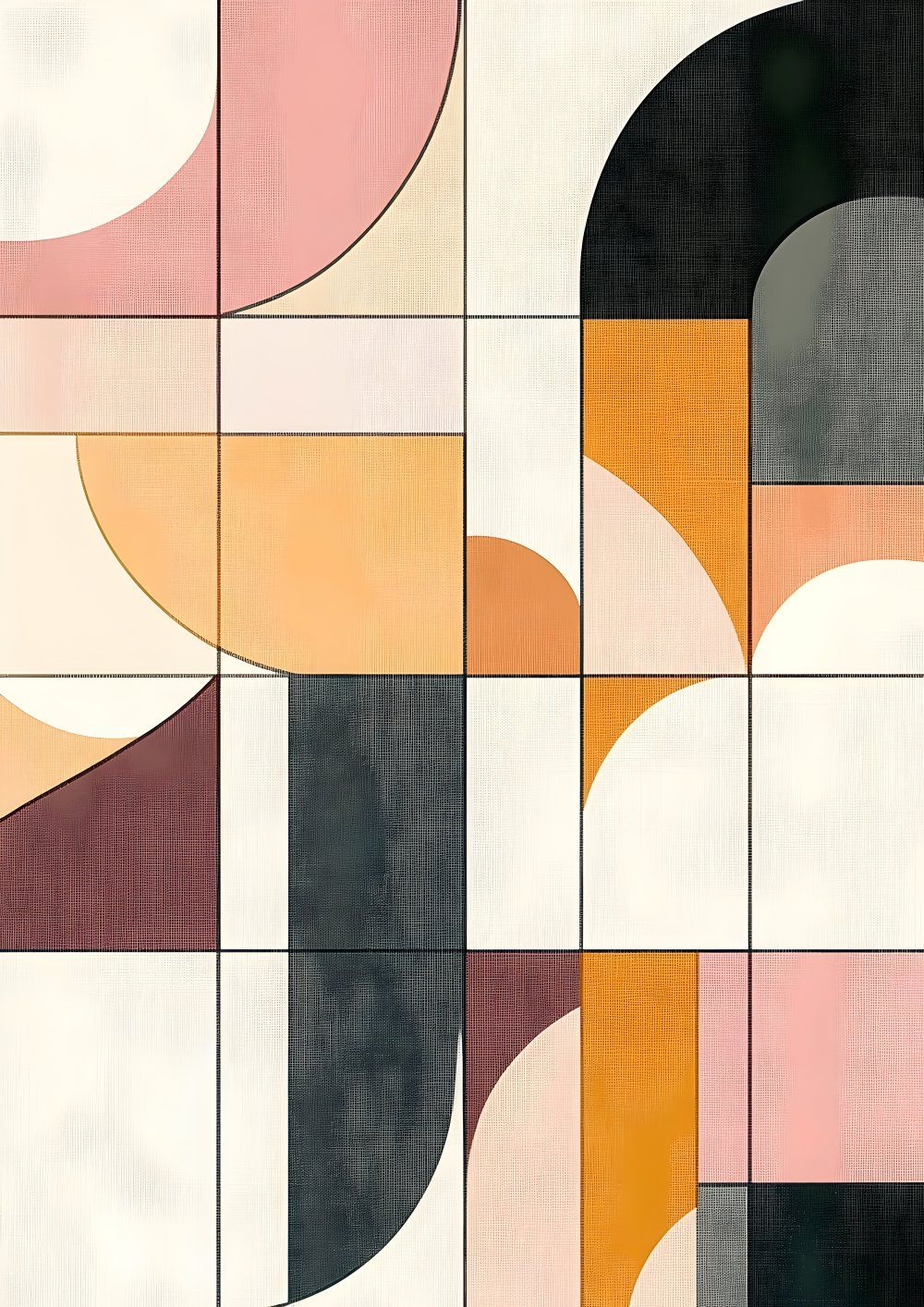 Konten Geometris Abstrak Warna Pink, Putih, Hitam, dan Orange