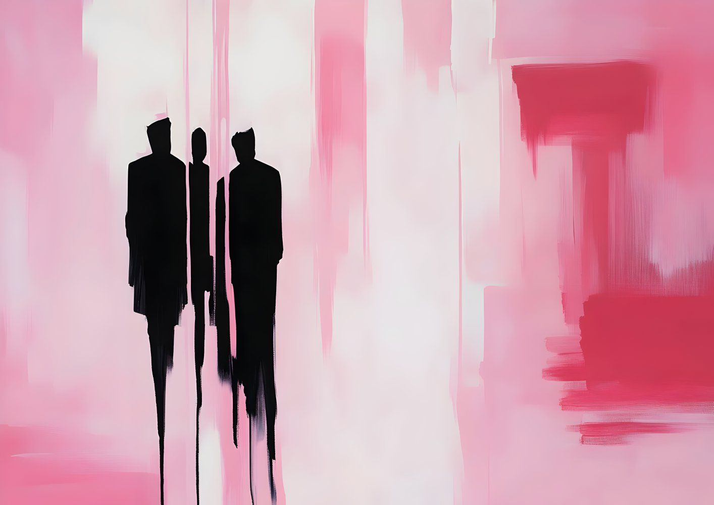 Konten Karya Abstrak dengan Pink dan Siluet