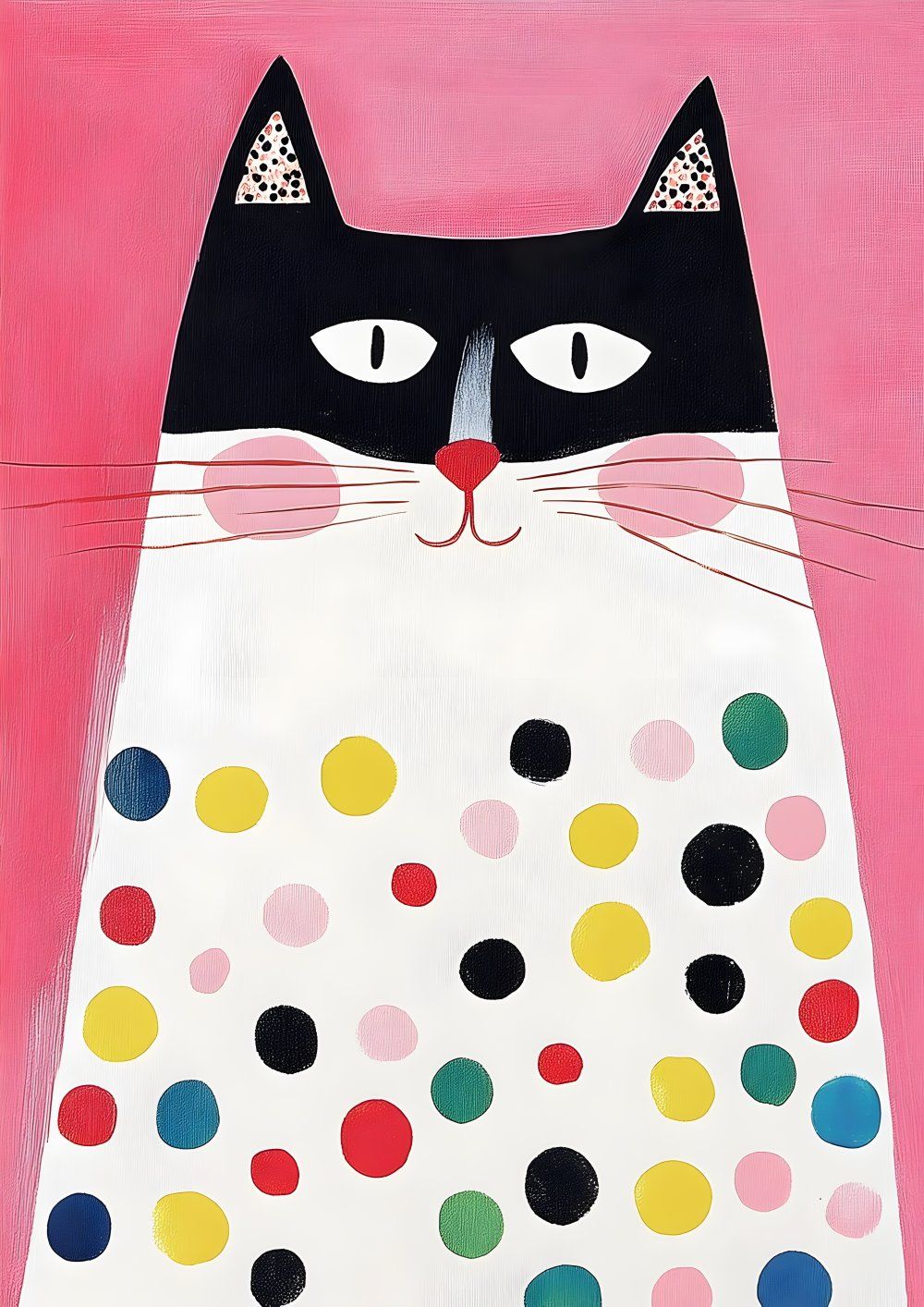 Konten Kucing dengan Pola dari Warna-Warna yang Berbeda, Dihadapi Latar Belakang Pink.