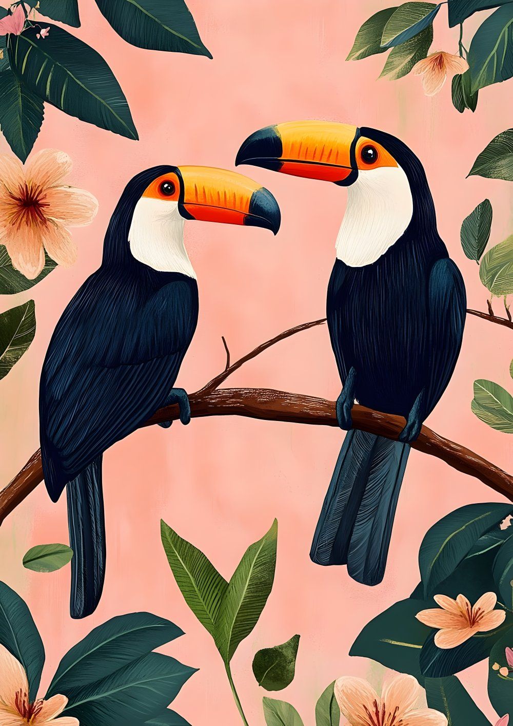 Konten Parrot On Branch With Pink Flowers