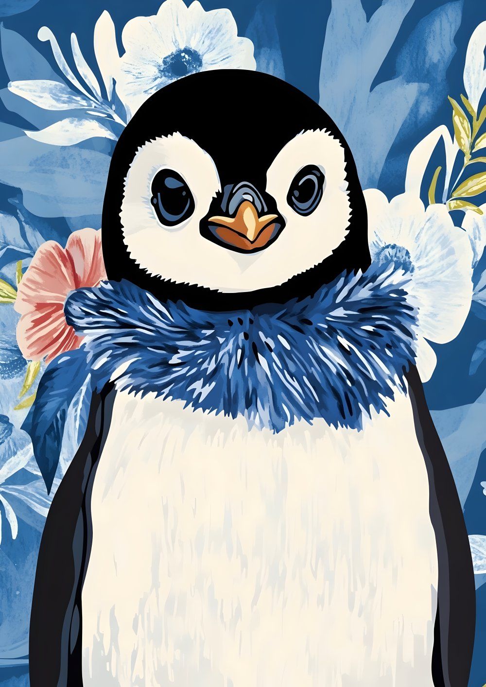 Konten Penguin Standing On Floral Background