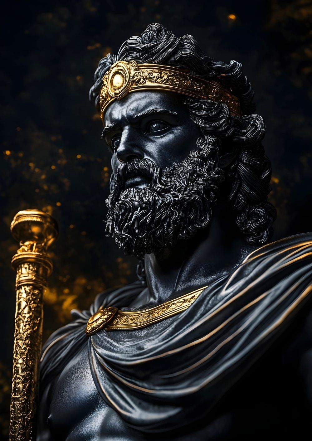 Konten Statue Of A Bearded Man With A Crown And Scepter