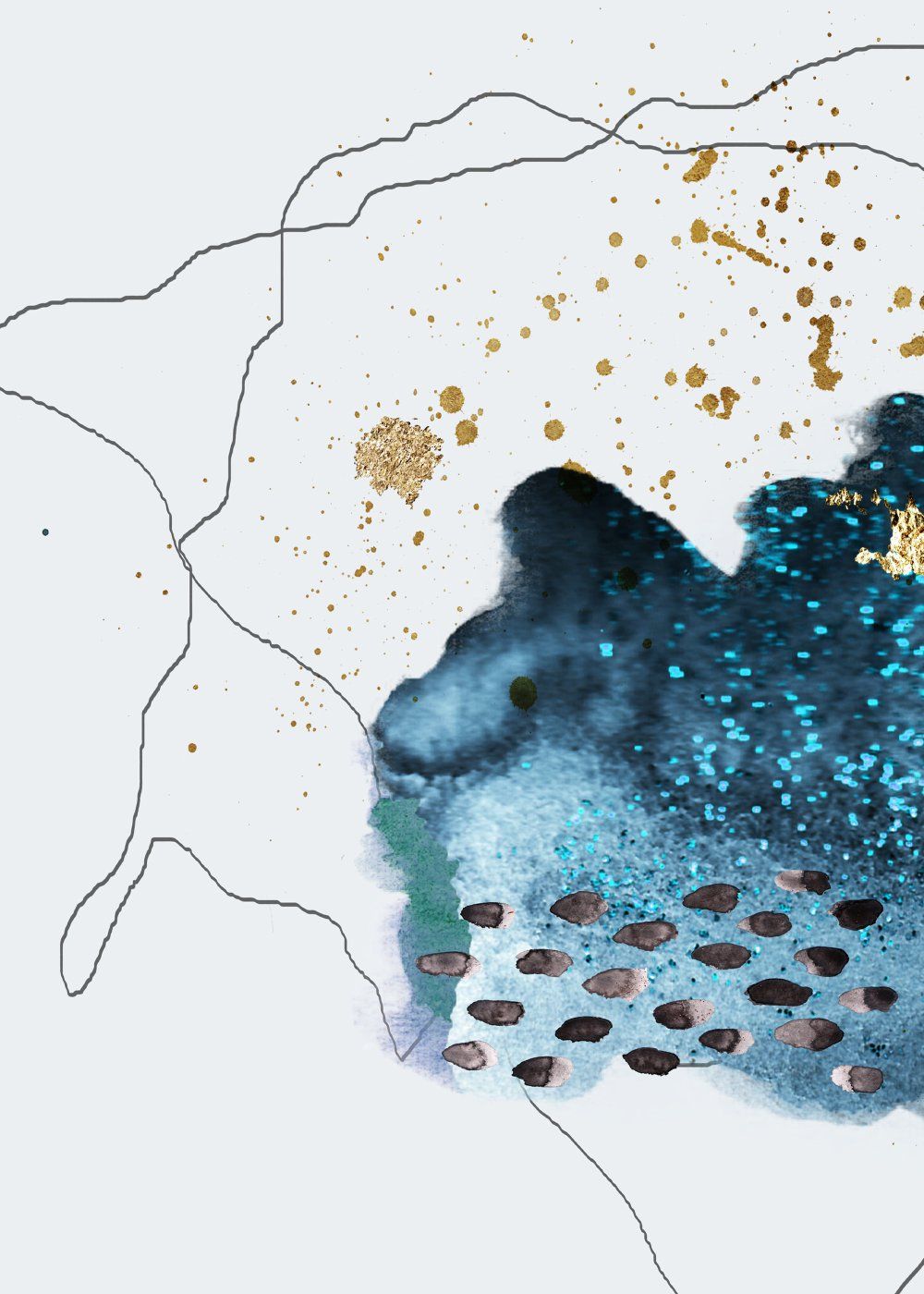 Konten Warna Biru dengan Lapisan Emas dan Putih