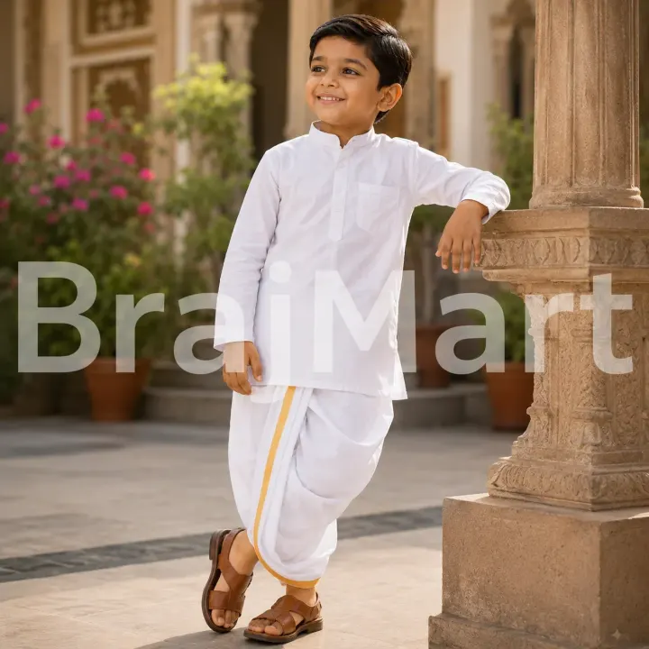 White Dhoti Kurta Set for kids