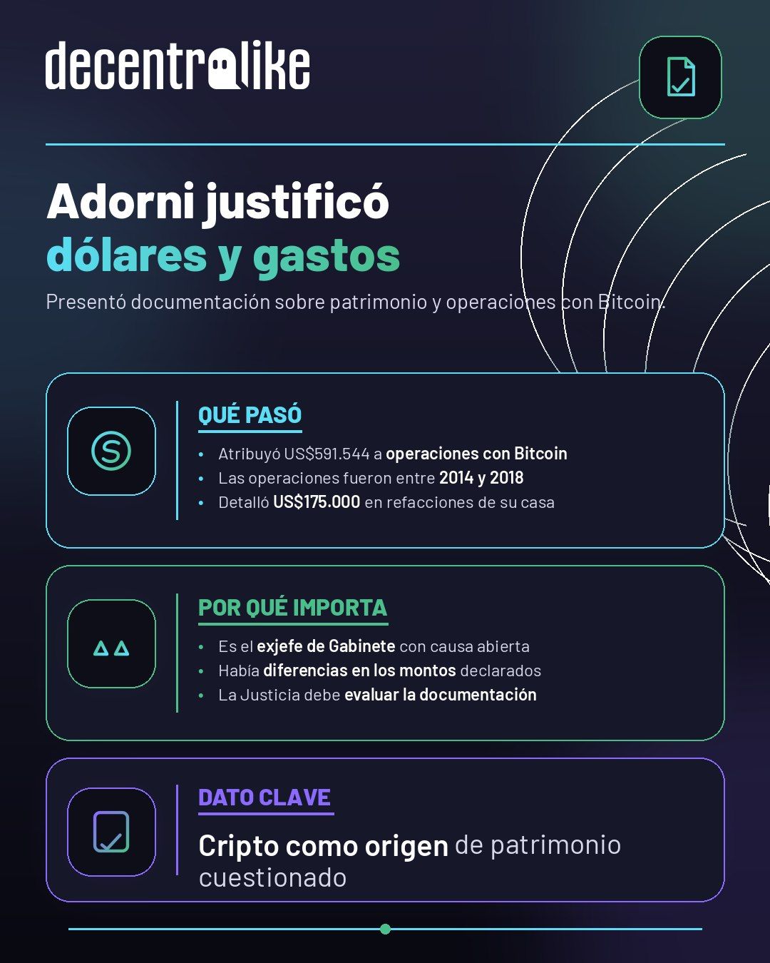 Adorni justificó ante la Justicia dólares y gastos de su patrimonio